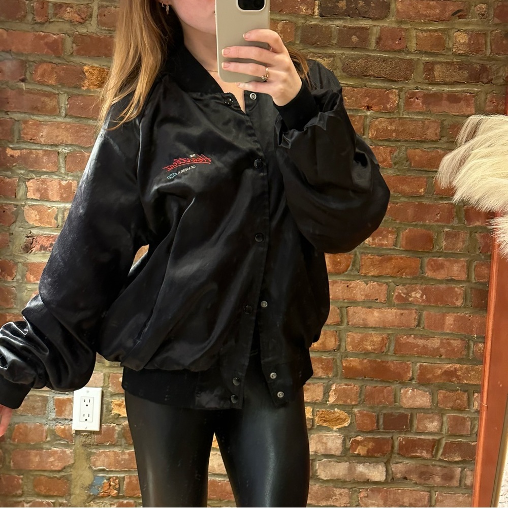 Vintage Oversized Black Satin Bomber Racing Jacket